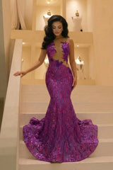 Backless Sleeveless Sequined Mermaid Prom Dress