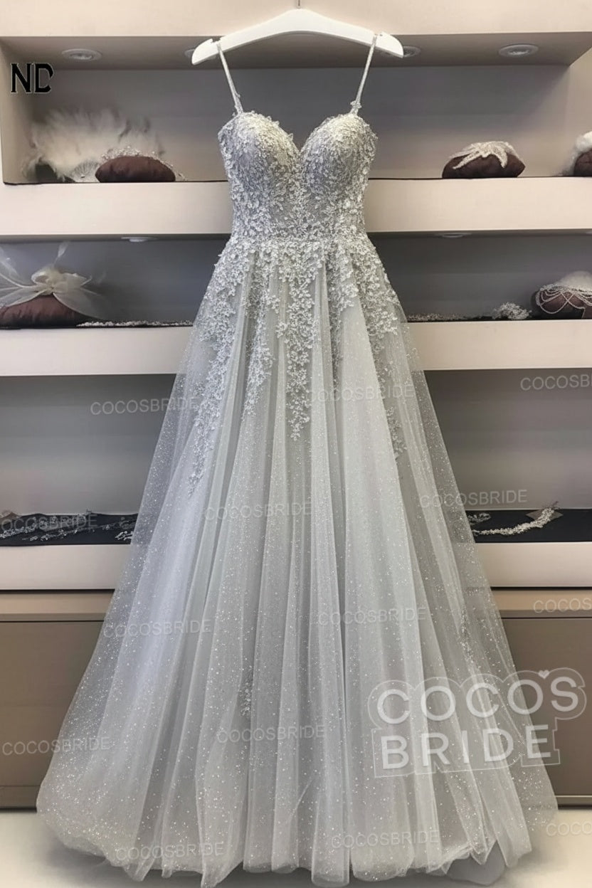 Long A-line Sweetheart Tulle Lace Wedding Dresses