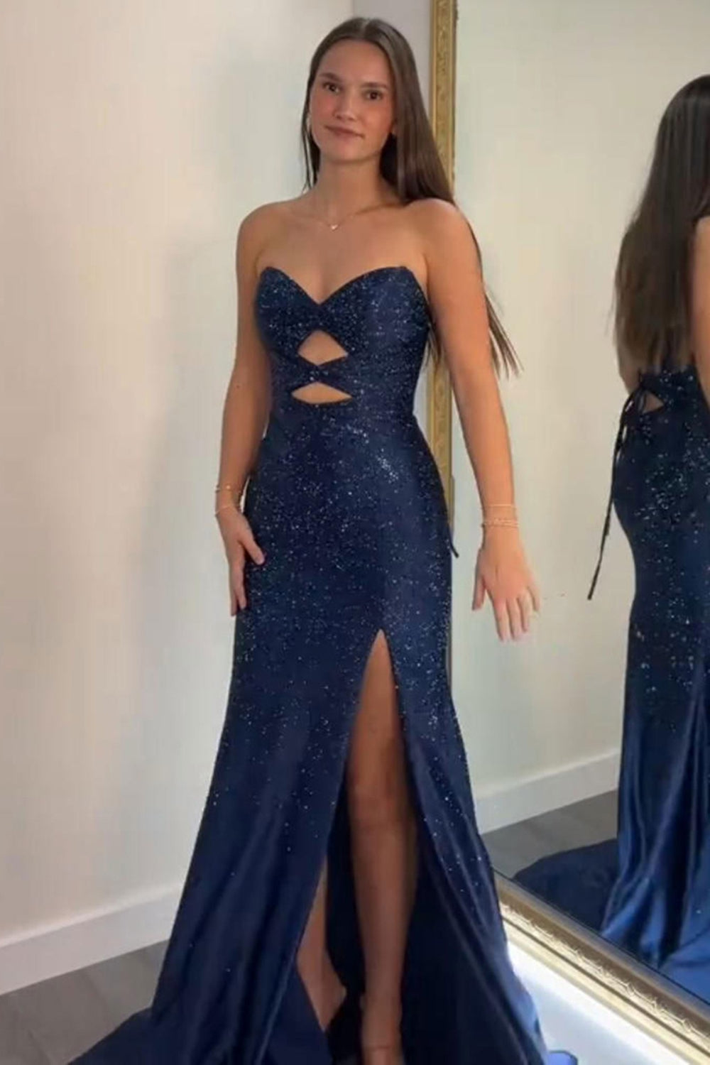 Sparkly Strapless Long Mermaid Prom Dress with Beading