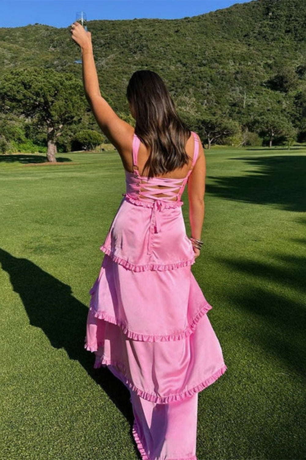 Simple Square Neck  A-line Chiffon Formal Dress with Split