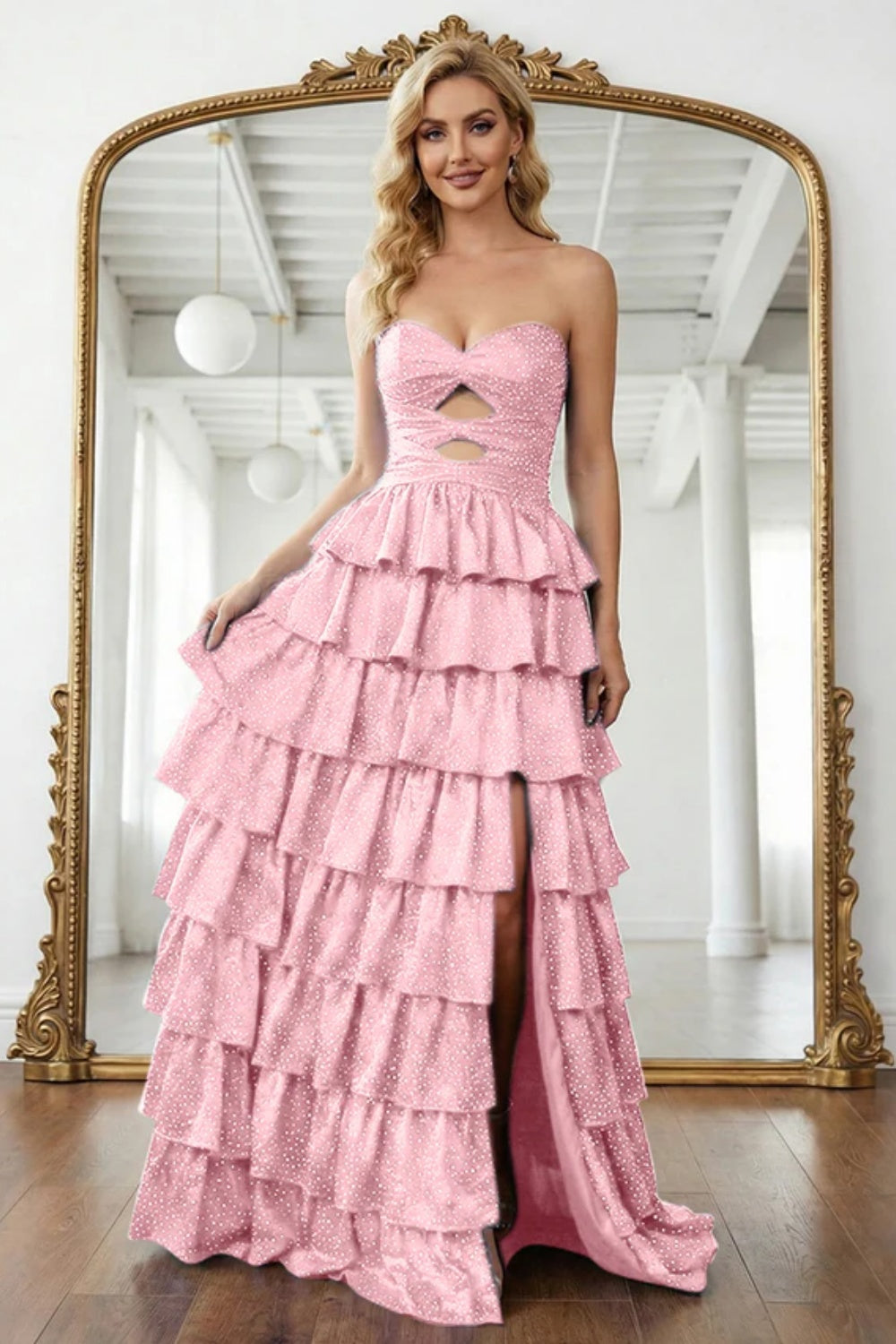Simple Sweetheart Strapless A-line Long Prom Dress with Ruffles