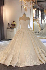 Sweetheart Long Sleeves Ball Gown Lace Beading Wedding Dresses