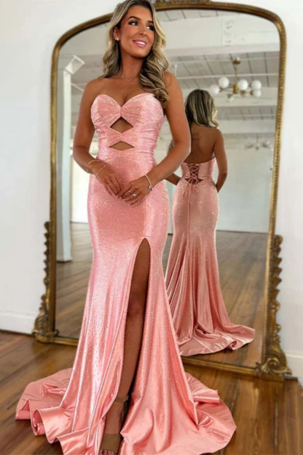 Cute Sweetheart Mermaid Sequined Prom Dress with Keyhole