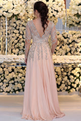Long Sleeve Floor Length A-line Mother Of Bride Dress With Beading