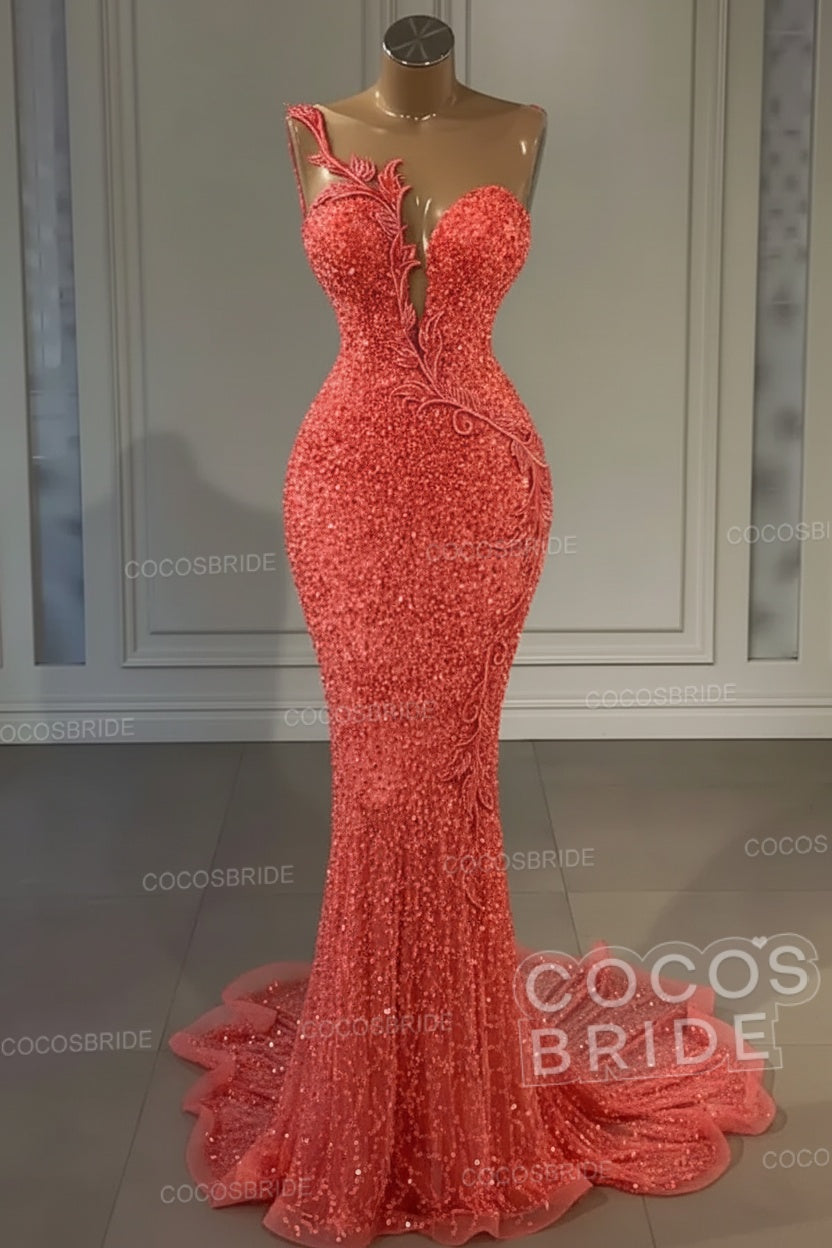 Long Mermaid Sweetheart Tulle Sequin Formal Prom Dress