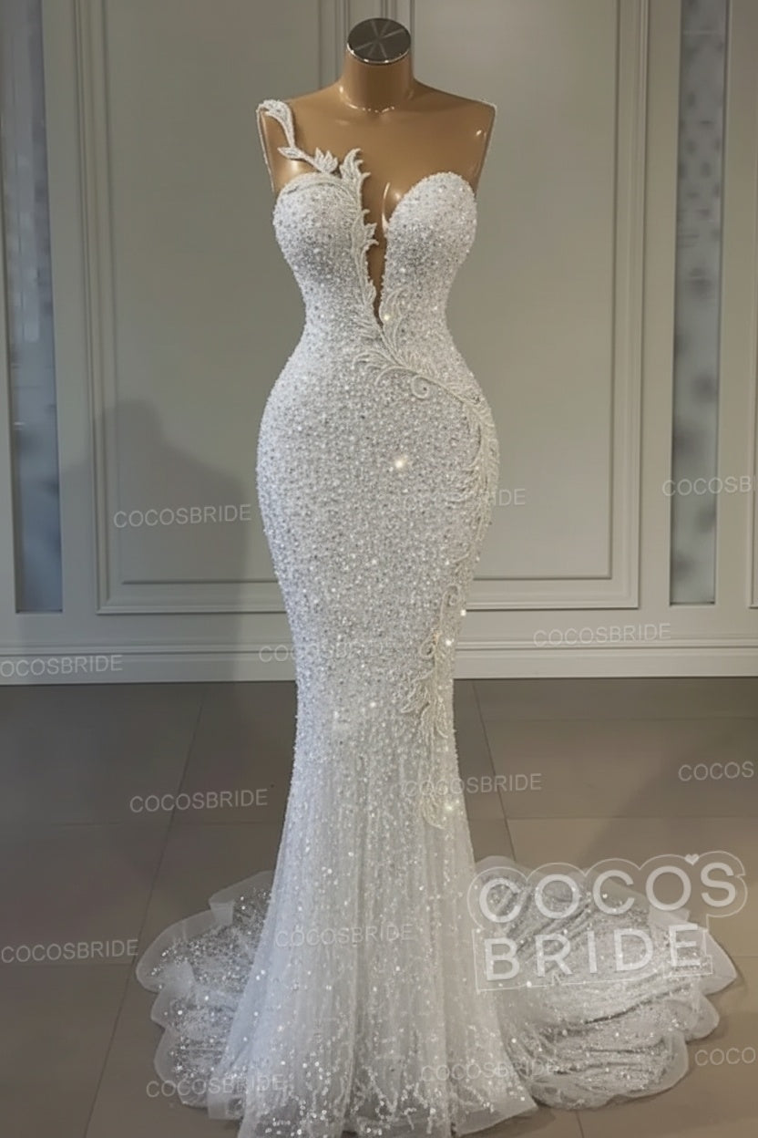 Long Mermaid Sweetheart Tulle Sequin Formal Prom Dress