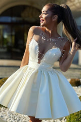 A-Line V-Neck Ivory Short Homecoming Dress with Beads
