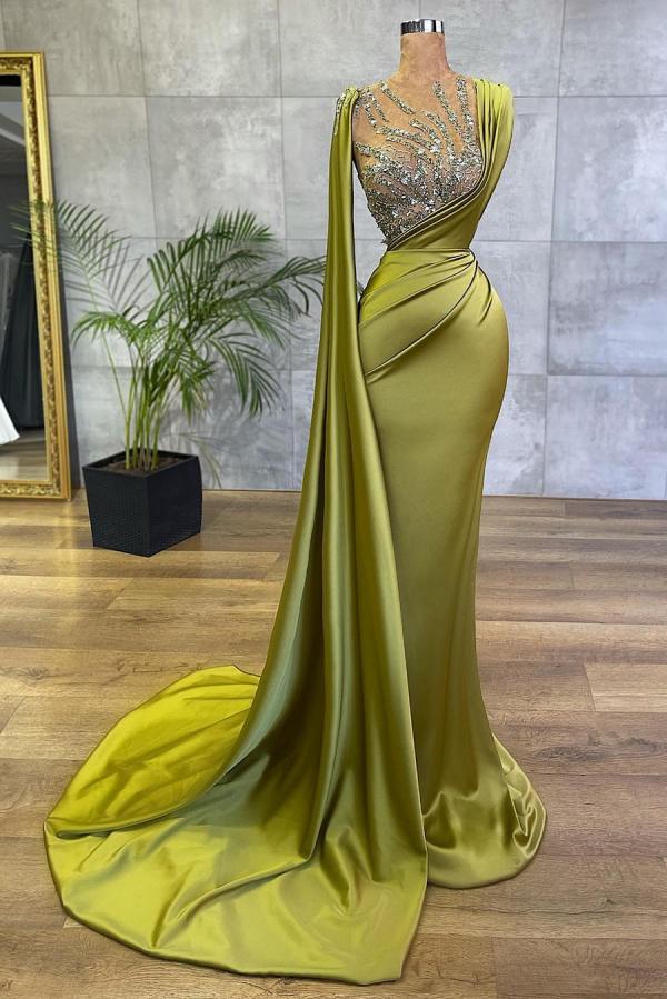 Simple Long Mermaid Bateau Sleeveless Beded Ruffles Formal Dress