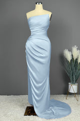 Elegant Long Mermaid Strapless Satin Prom Dresses