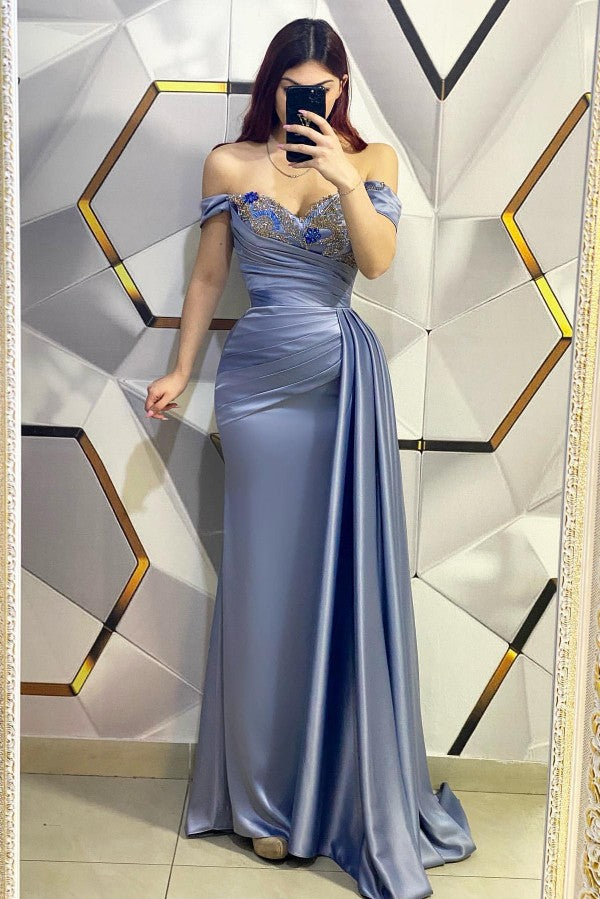 Elegant Long Mermaid Off the Shoulder Satin Beading Evening Formal Dresses