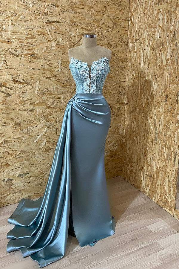 Long Mermaid Sweetheart Satin Prom Dress with Appliques