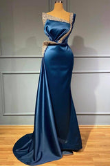 Stunning Long Mermaid One Shoulder Satin Formal Dress