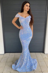 Luxury Off the Shoulder Sweetheart Sequins Floor Length Mermaid Prom Dress