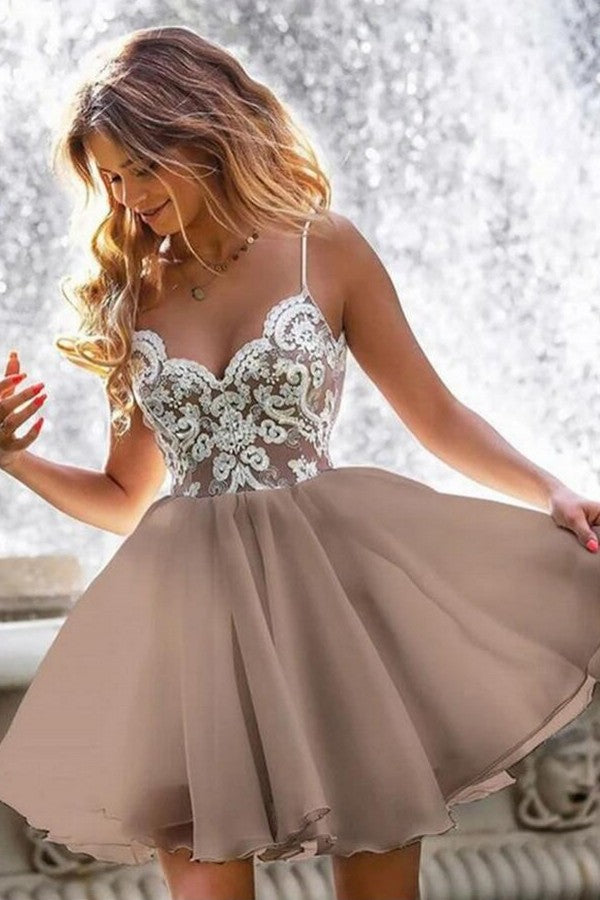 Short A-line Sweetheart Spaghetti Straps Chiffon Homecoming Dress