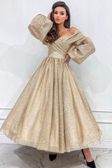 Long Sleeve Off The Shoulder A Line Tulle Party Dress