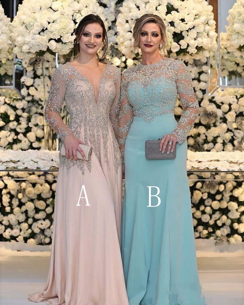 Vintage Long Sleeve Floor Length Mermaid Mother Of Bride Dress With Beading