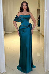 Long Mermaid One Shoulder Floor Length Satin Formal Prom Dresses