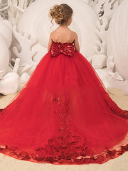 Red Ball Gown Tulle Sequin Sleeveless Flower Girl Dresses
