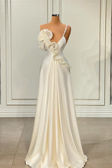 Charming Long A-line Asymmetrical Satin Prom Dress with Ruffles