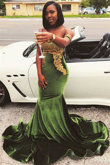 Long Off the Shoulder Velvet Appliques Mermaid Prom Dress