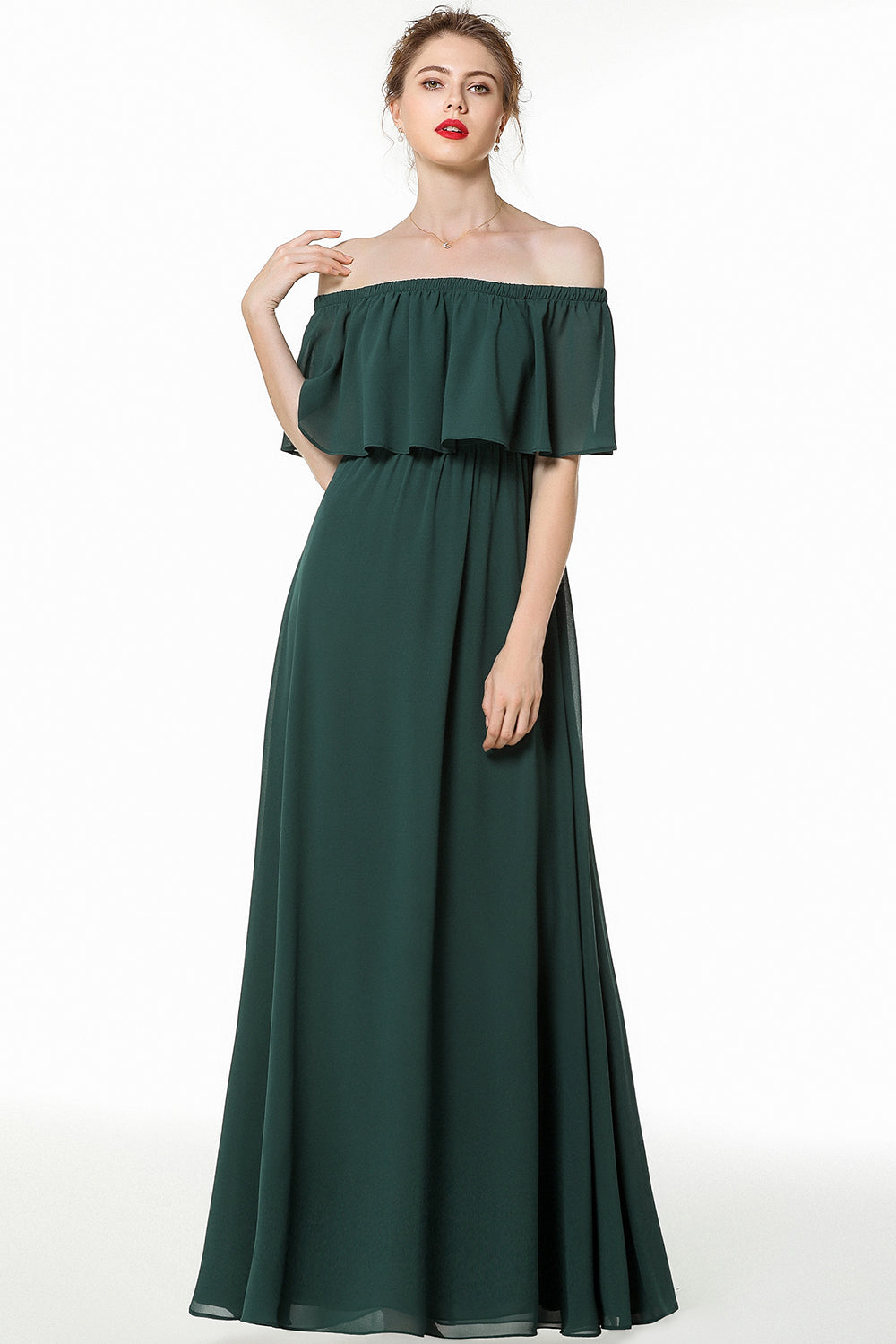 Simple Off The Shoulder A-Line Long Bridesmaid Dress