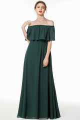 Simple Off The Shoulder A-Line Long Bridesmaid Dress