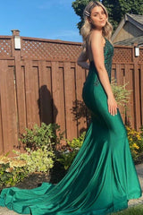 Long Spaghetti Straps Open Back Beading Floor Length Mermaid Prom Dress