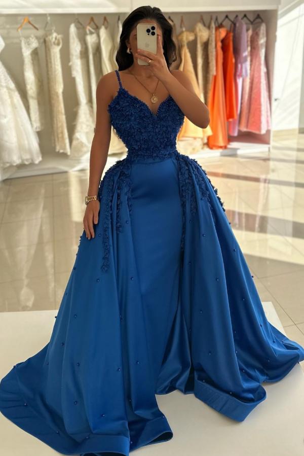 Long Mermaid Spaghetti Straps Sweetheart Satin Prom Dress