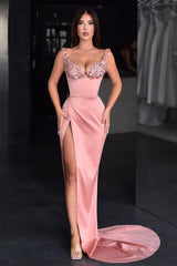 Sweetheart Long Satin Mermaid Prom Dress with Split Front