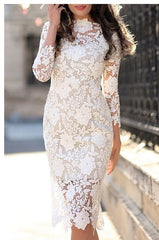 Simple Short Mermaid Lace Party Dresses with sleeves