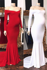 Long Off the Shoulder Floor Length Mermaid Formal Evening Dress with Sleeves