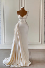 Long One Shoulder Sweetheart Mermaid Prom Dress with Ruffles