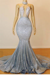 Long Mermaid Halter Sleeveless Backless Prom Dress