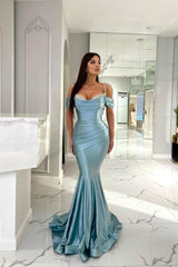 Sexy Long Mermaid Sweetheart Off the Shoulder Satin Formal Prom Dresses