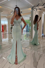 Stunning Long Mermaid Sweetheart Satin Sequins Prom Dress with Slit