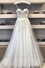 Long A-line Sweetheart Tulle Lace Wedding Dresses