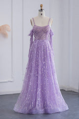 Long A-line Spaghetti Straps Fur Beadings Evening Party Dress with Sleeves