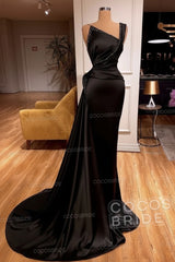 Elegant Long Mermaid One Shoulder Sleeveless Satin Prom Dress
