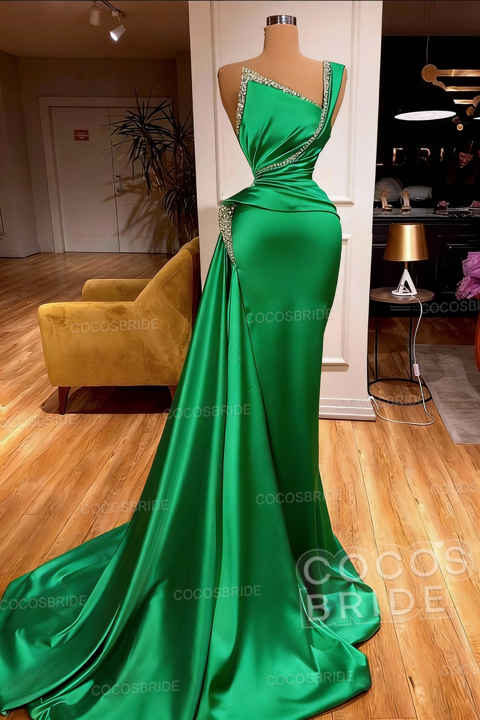 Elegant Long Mermaid One Shoulder Sleeveless Satin Prom Dress