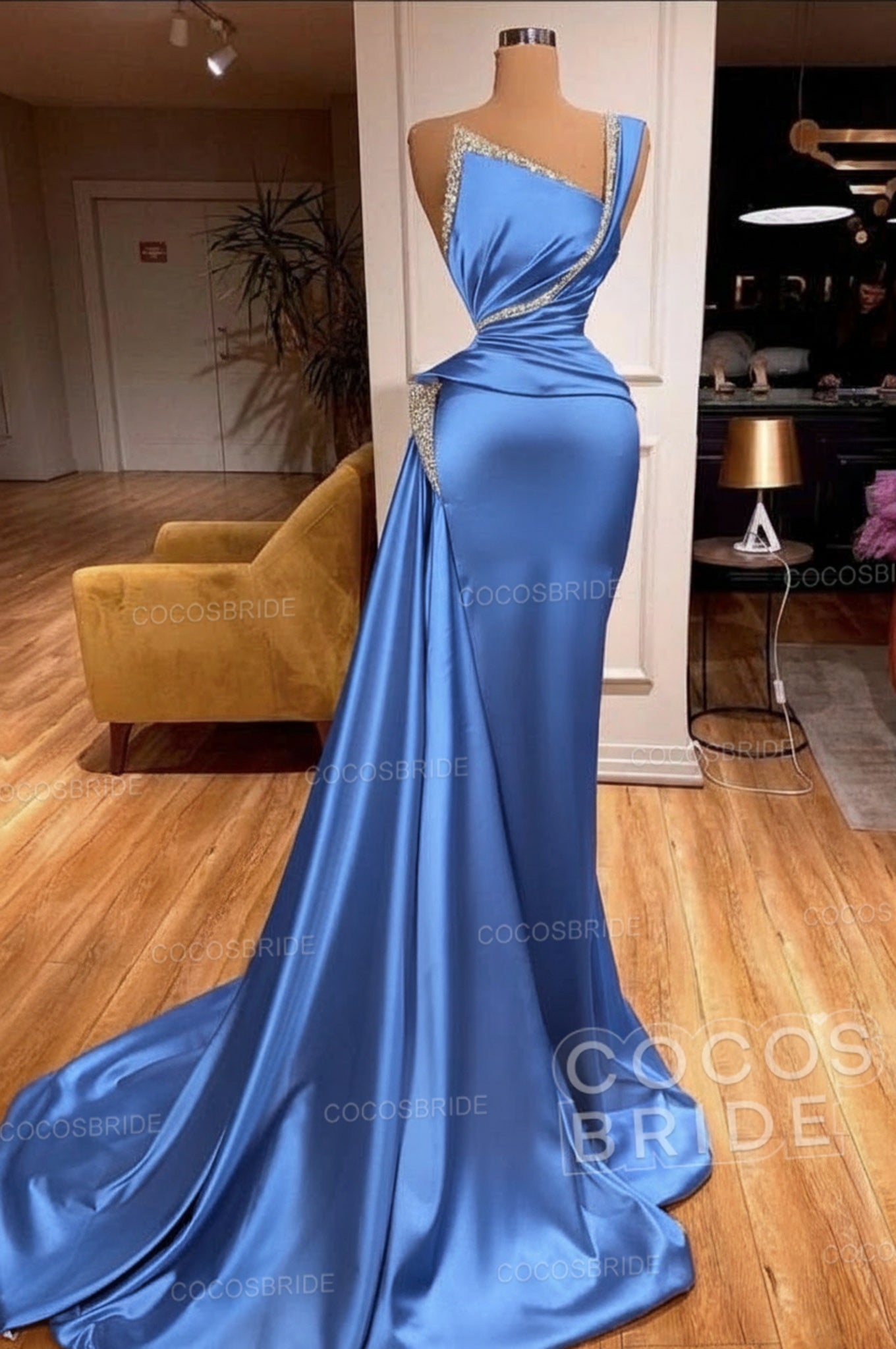 Elegant Long Mermaid One Shoulder Sleeveless Satin Prom Dress