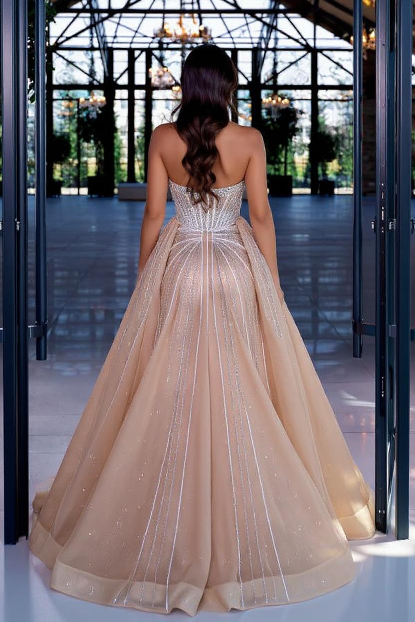 Long Mermaid Strapless Detachable Train Evening Formal Dresses with Front Slit