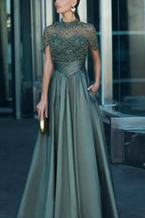 Elegant Illusion Neck Long A-line Prom Dress with Pockets
