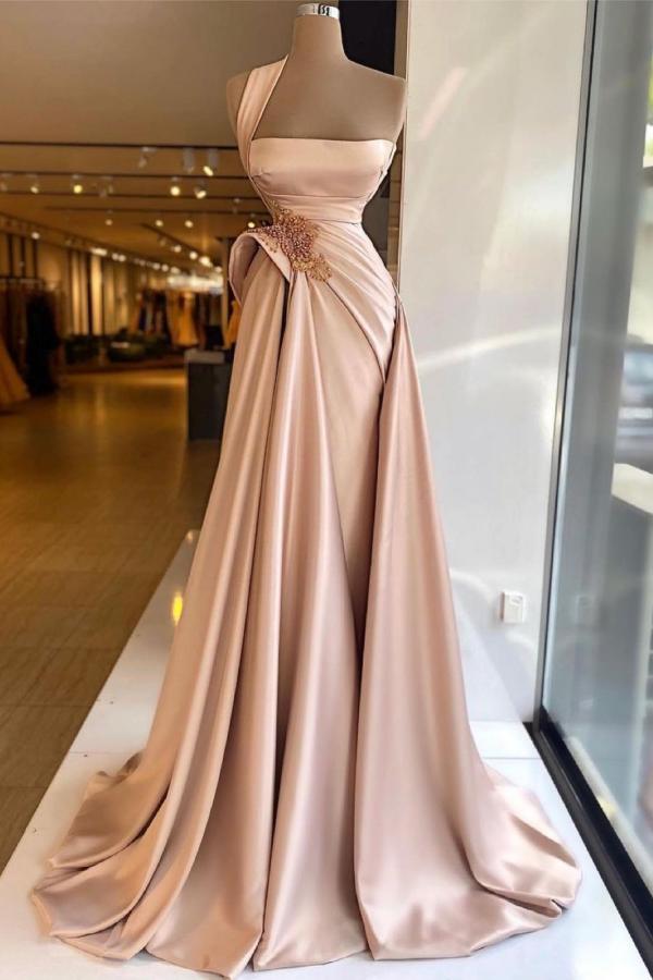 Long One Shoulder Appliques Lace Beading Ruffles Floor Length Prom Dress