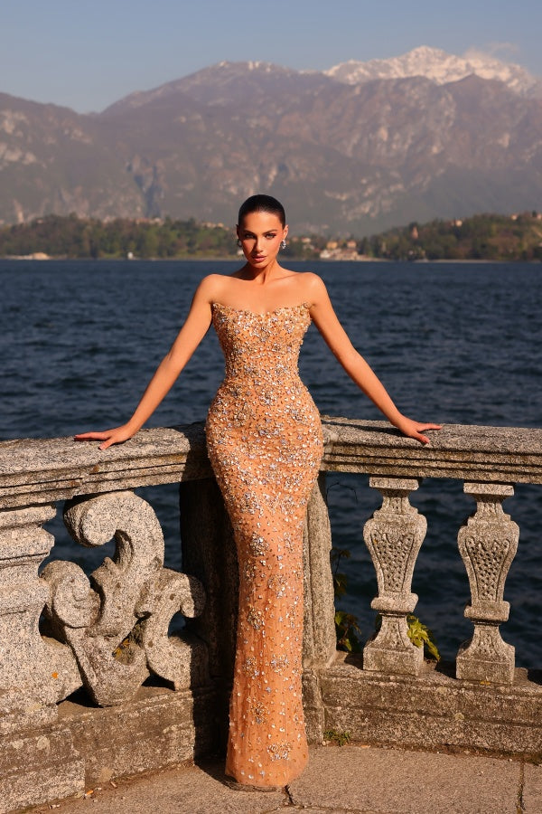 Mermaid Strapless Sleeveless Beaded Long Formal Evening Dresses