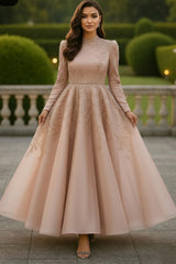 Elegant Long Sleeves A-line Formal Dress with Lace Applique