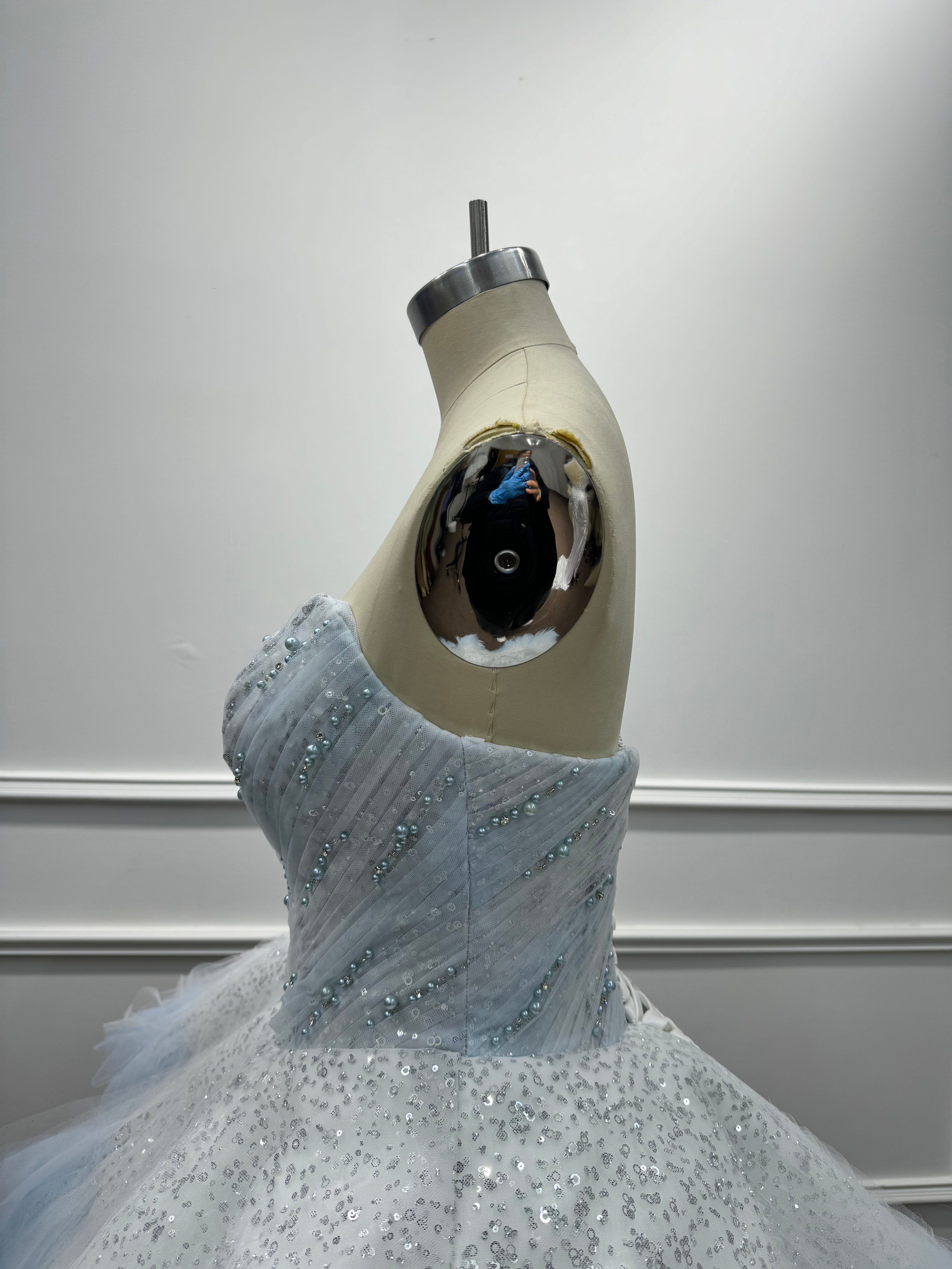 Beautiful Blue Strapless Ball Gown Homecoming Dress with Beaded