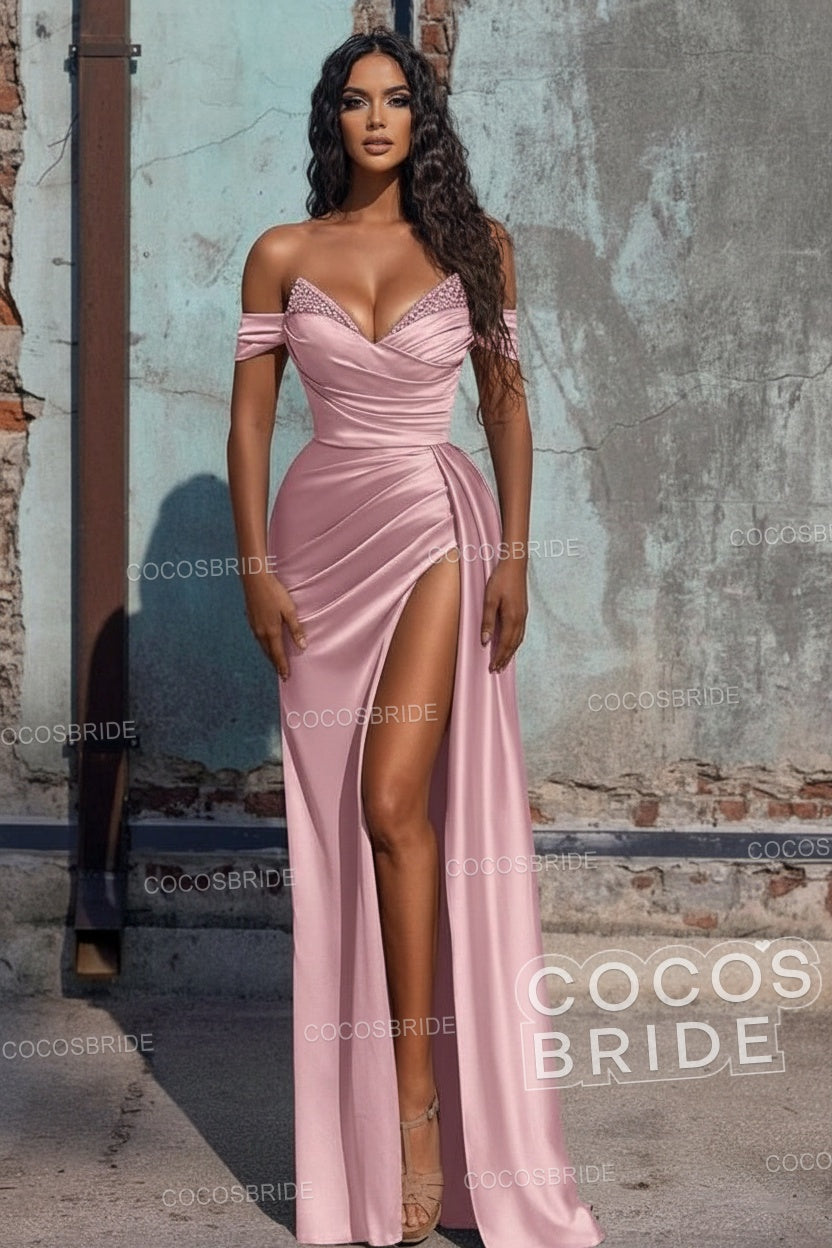 Sexy Long Off the Shoulder Deep V-neck Sequins Ruffles Prom Dress With Slit