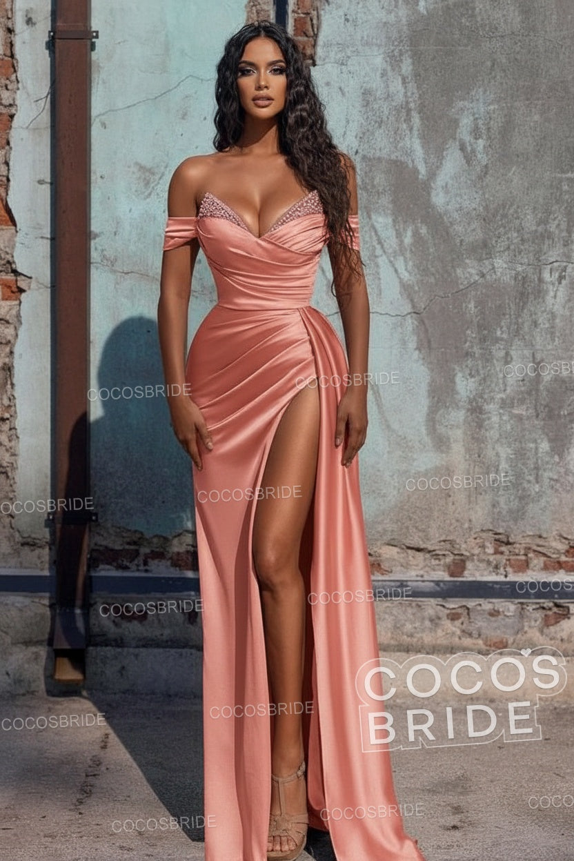 Sexy Long Off the Shoulder Deep V-neck Sequins Ruffles Prom Dress With Slit