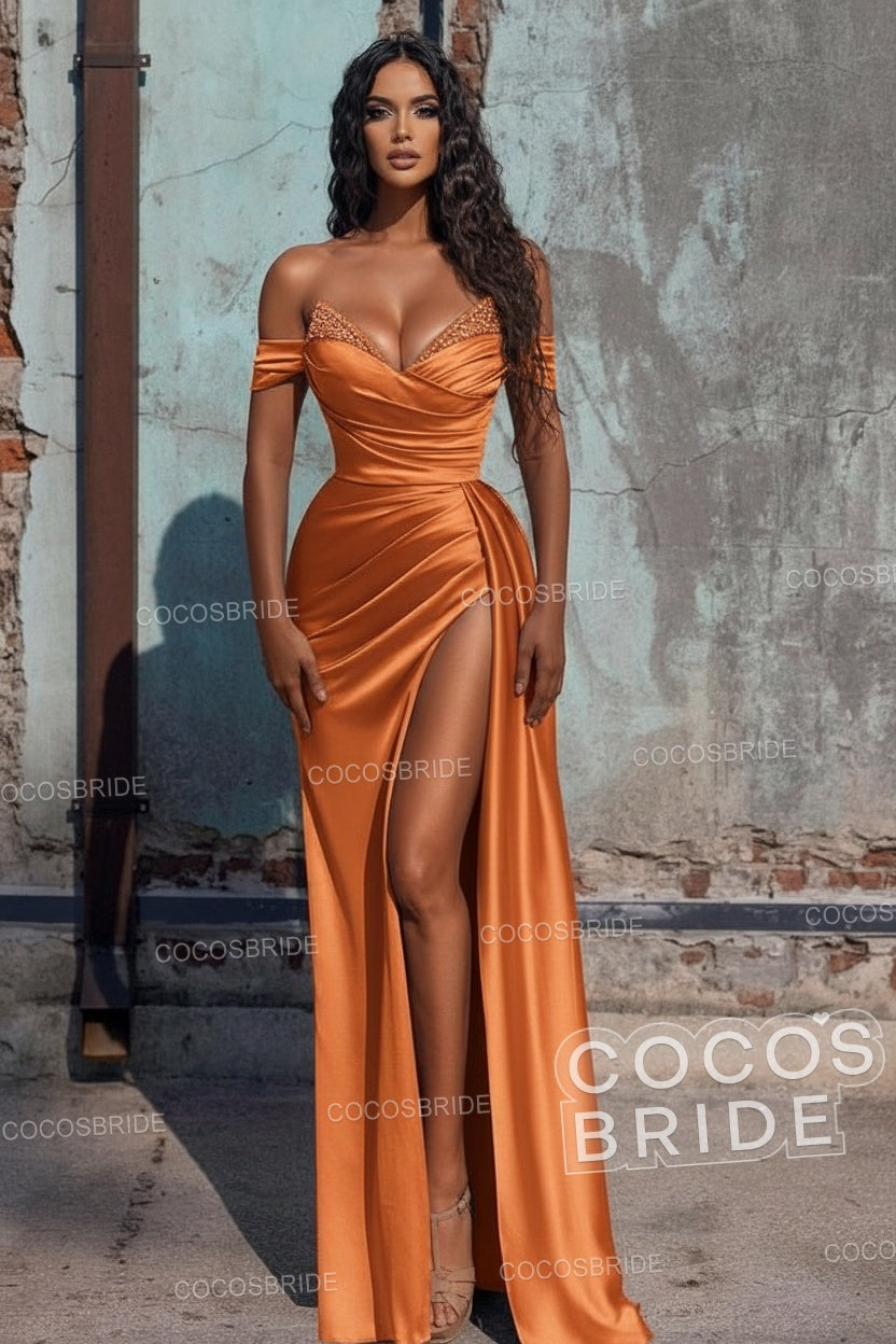 Sexy Long Off the Shoulder Deep V-neck Sequins Ruffles Prom Dress With Slit